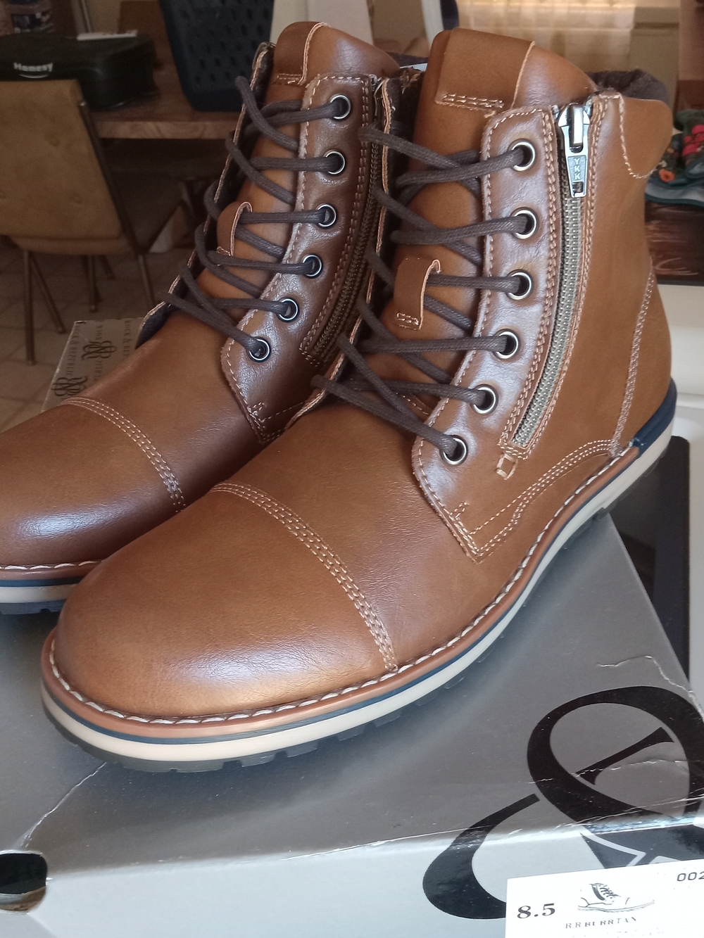 Rock & Republic Men's Tan Lace-Up Boots with Side Zipper